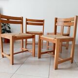 Set of 2 vintage chairs in solid elm and rush in the style of Regain/Asserbo.
