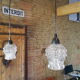 Pair of glass globe hanging lamps