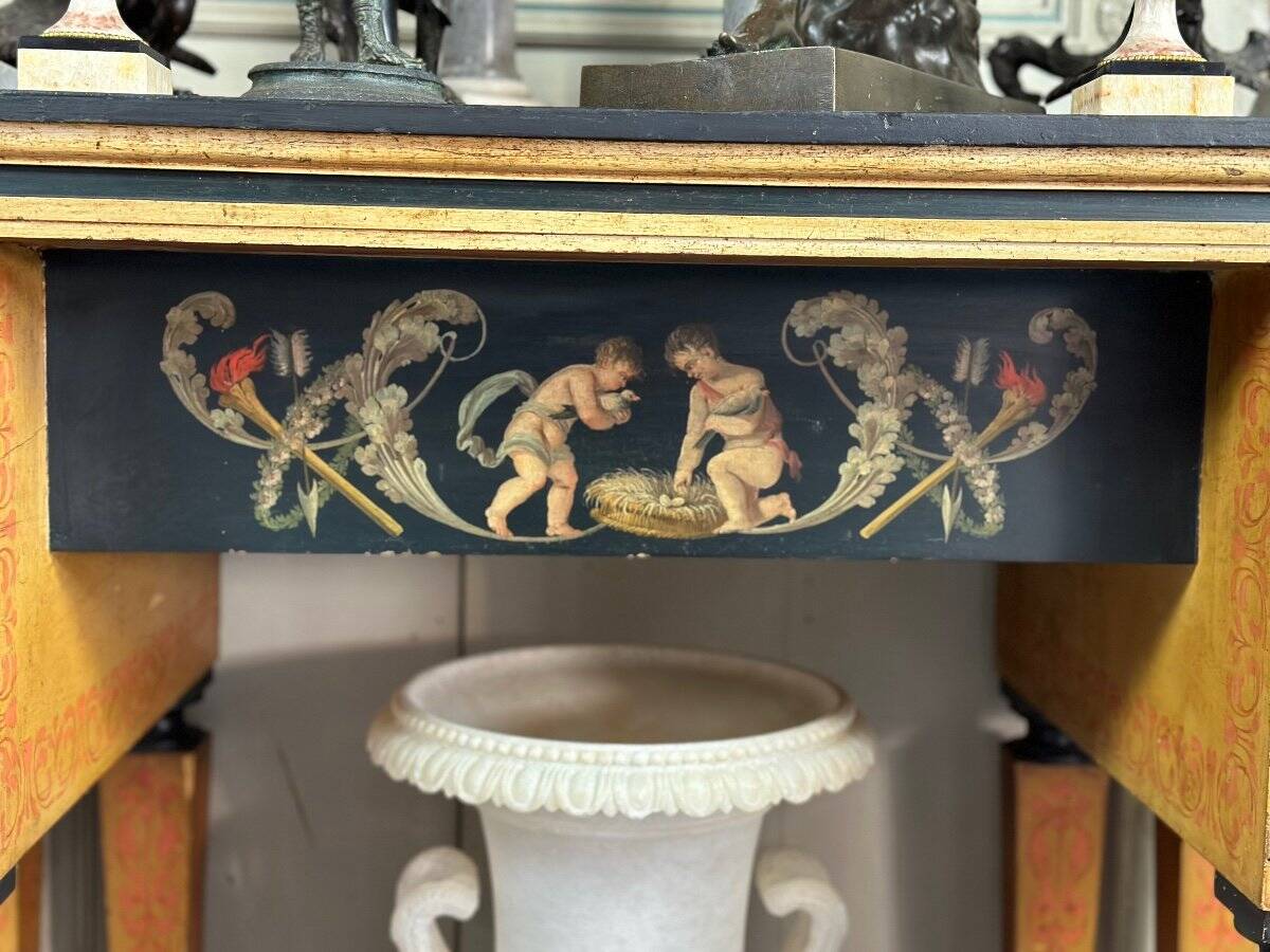 Console desk decorated with paintings, Pompeian style, circa 1880