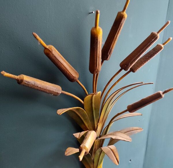 Appliques murales vintage françaises en forme de roseaux