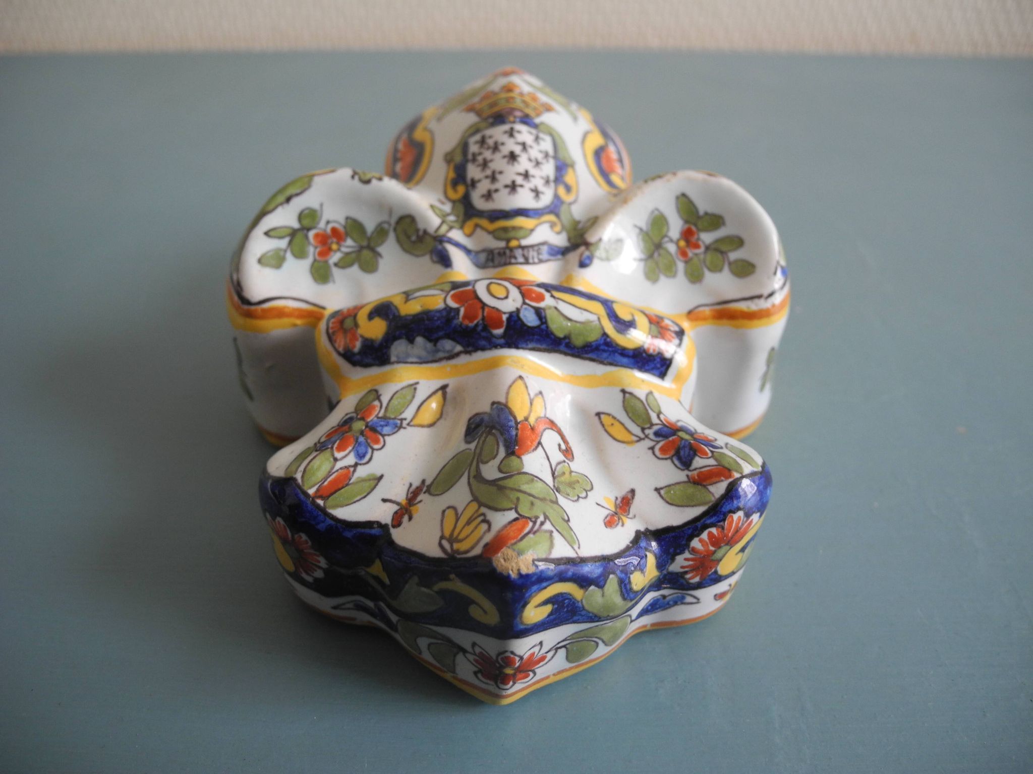 Old flower vase wall earthenware Desvres Fourmaintraux wall vase