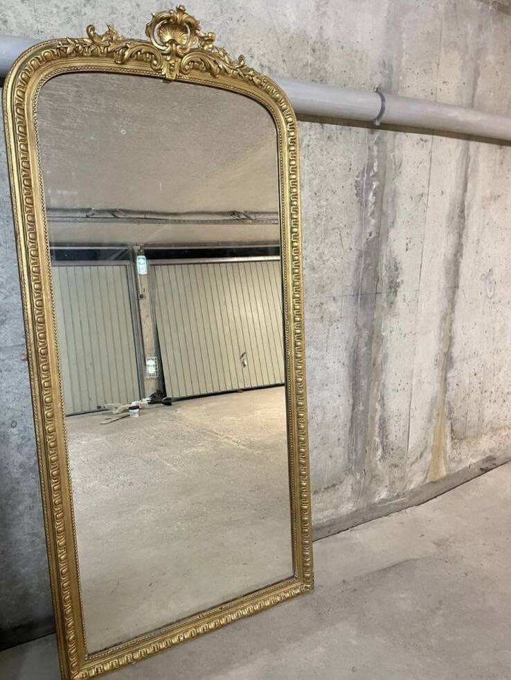 Miroir ancien Louis Philippe fronton doré - 191 x 90 cm