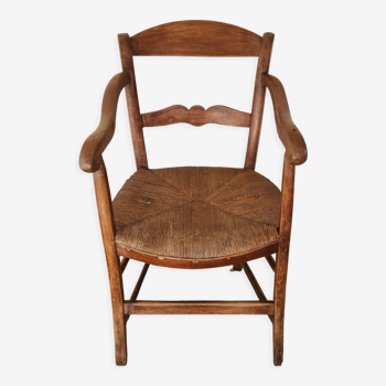 Ancien fauteuil en bois et paille