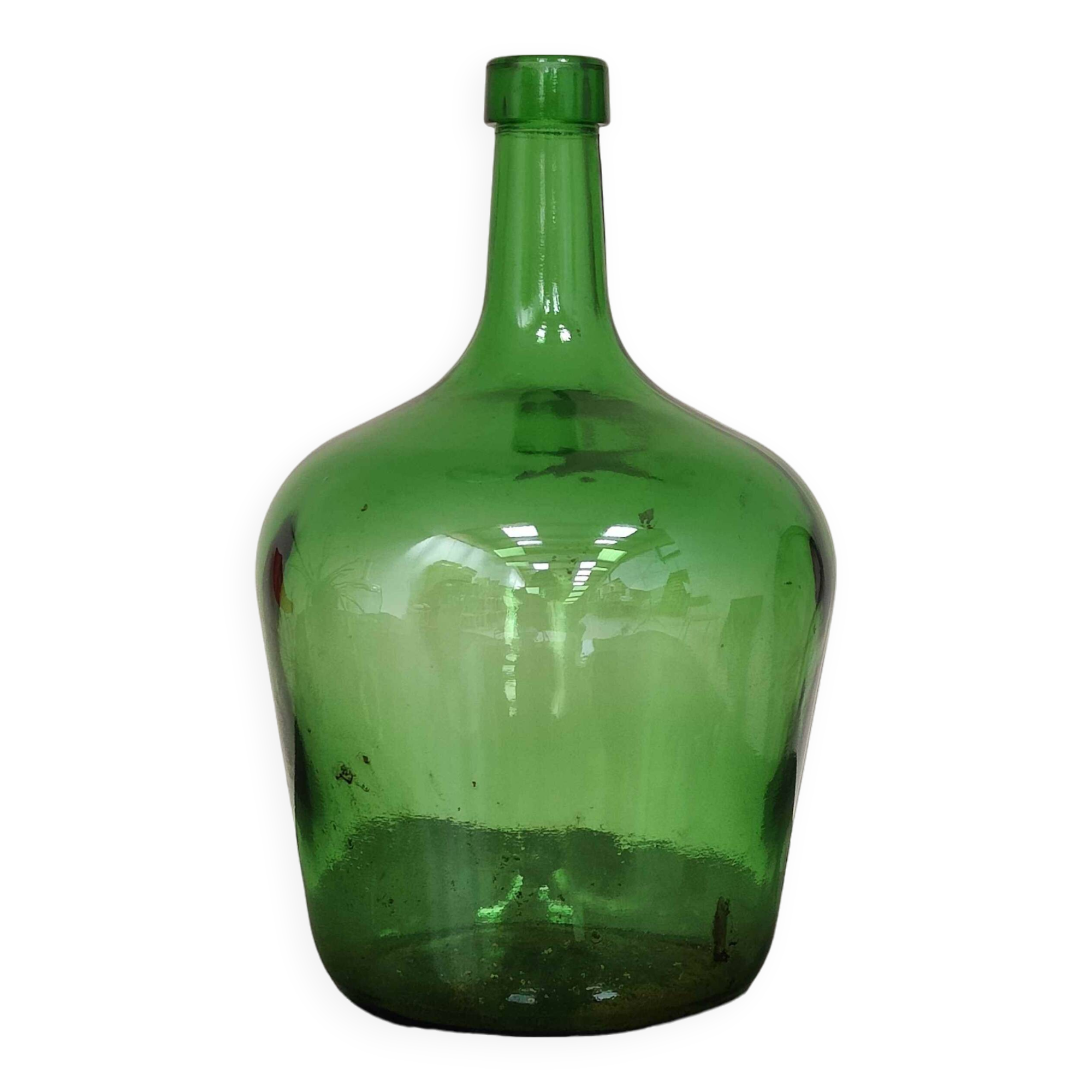 Dame Jeanne vintage emerald green glass demijohn 25cm