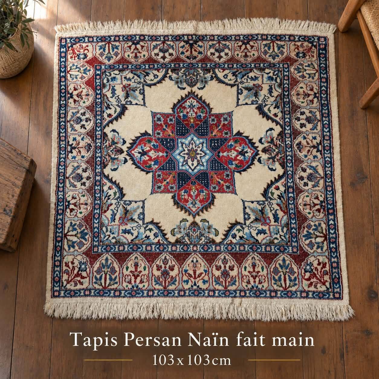 Handmade Persian Nain carpet 103x103cm