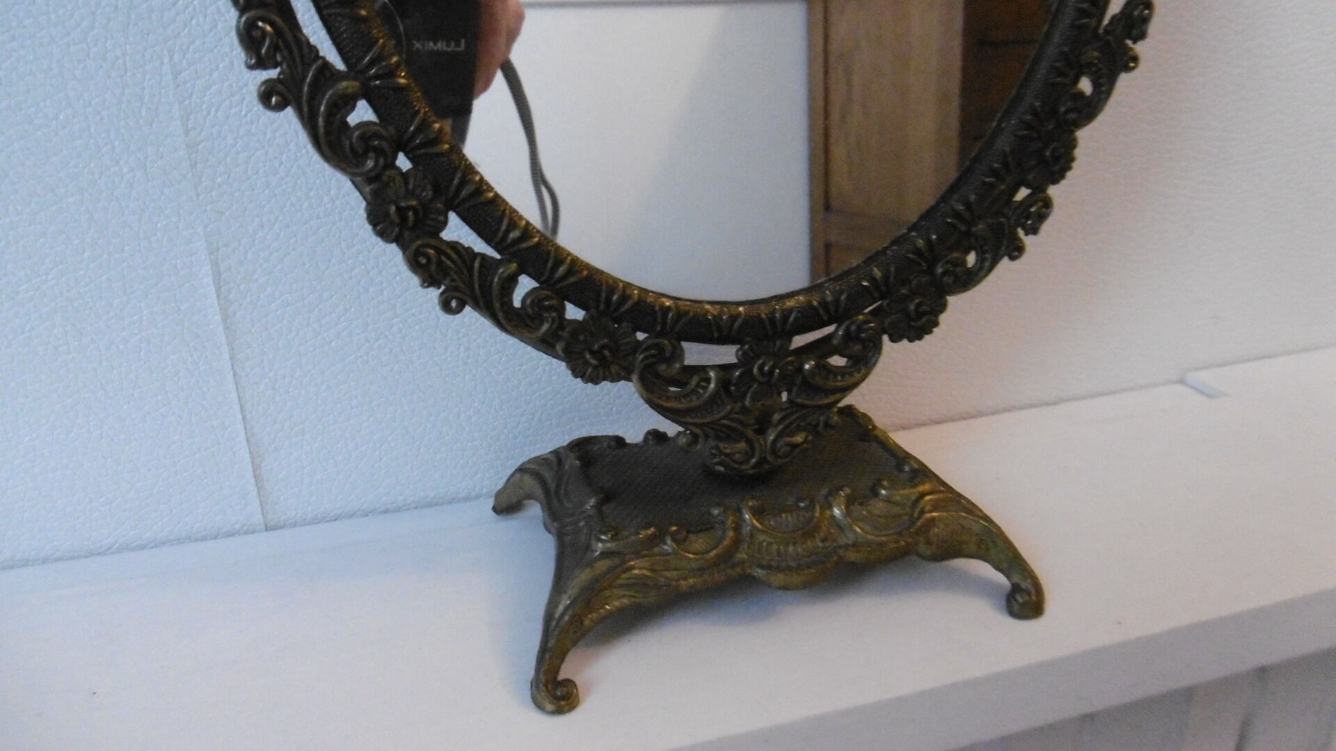 Psyche table mirror on brass stand