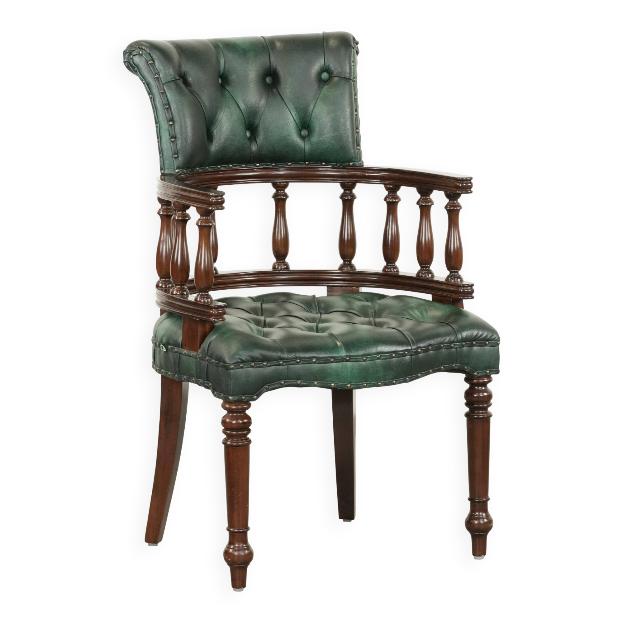 Classic green marbled cow leather Chesterfield office chair / side chair