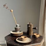 Set of 6 vintage brown stoneware dessert plates D21