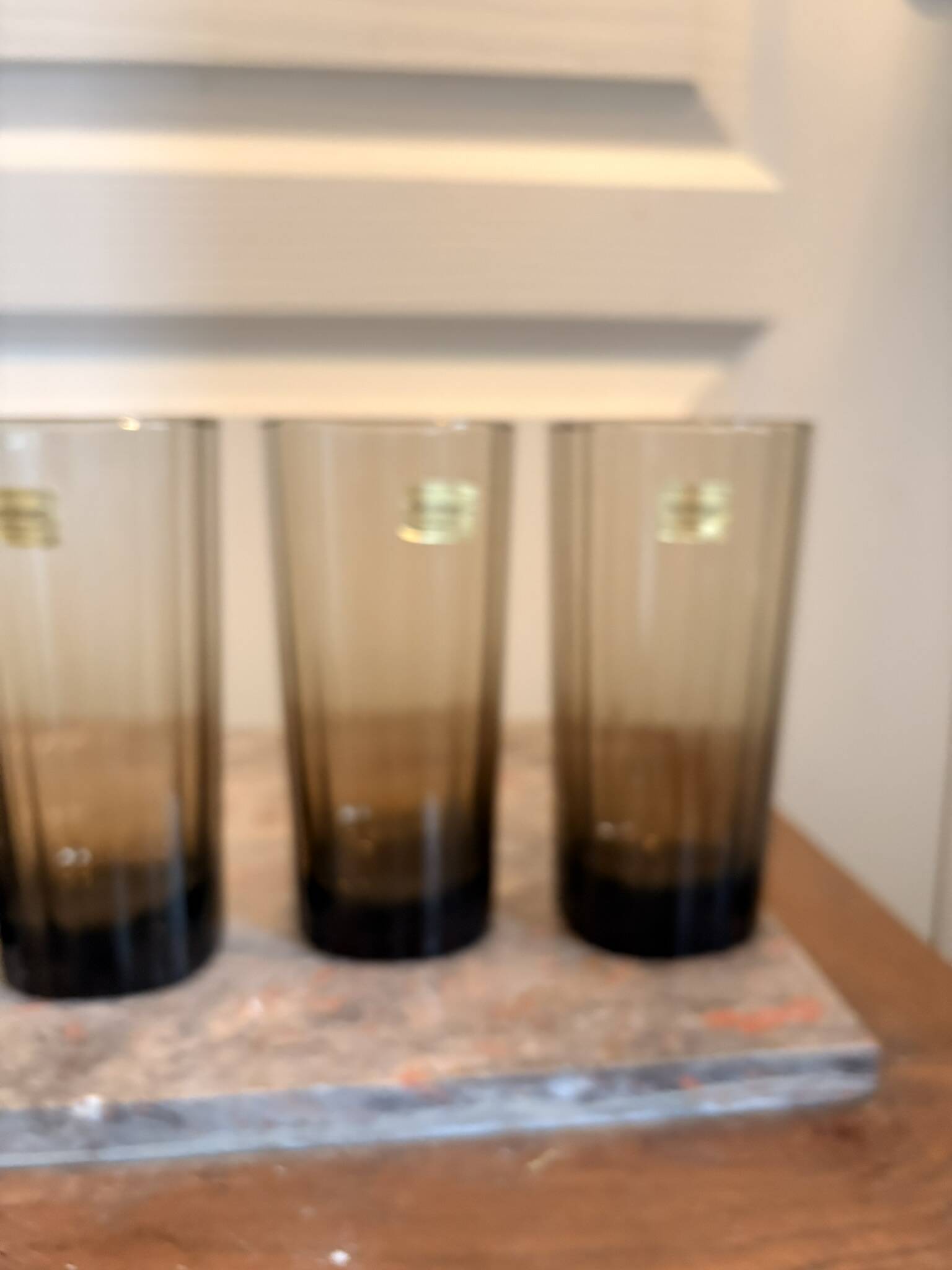 Vintage Lot of 6 Striped Smoky Black Glasses LUMINARC