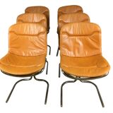Set of 6 vintage chrome steel chairs attributed to Gastone Rinaldi 1970
