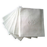 6 Serviettes de table en coton damassé blanc Monogramme JC