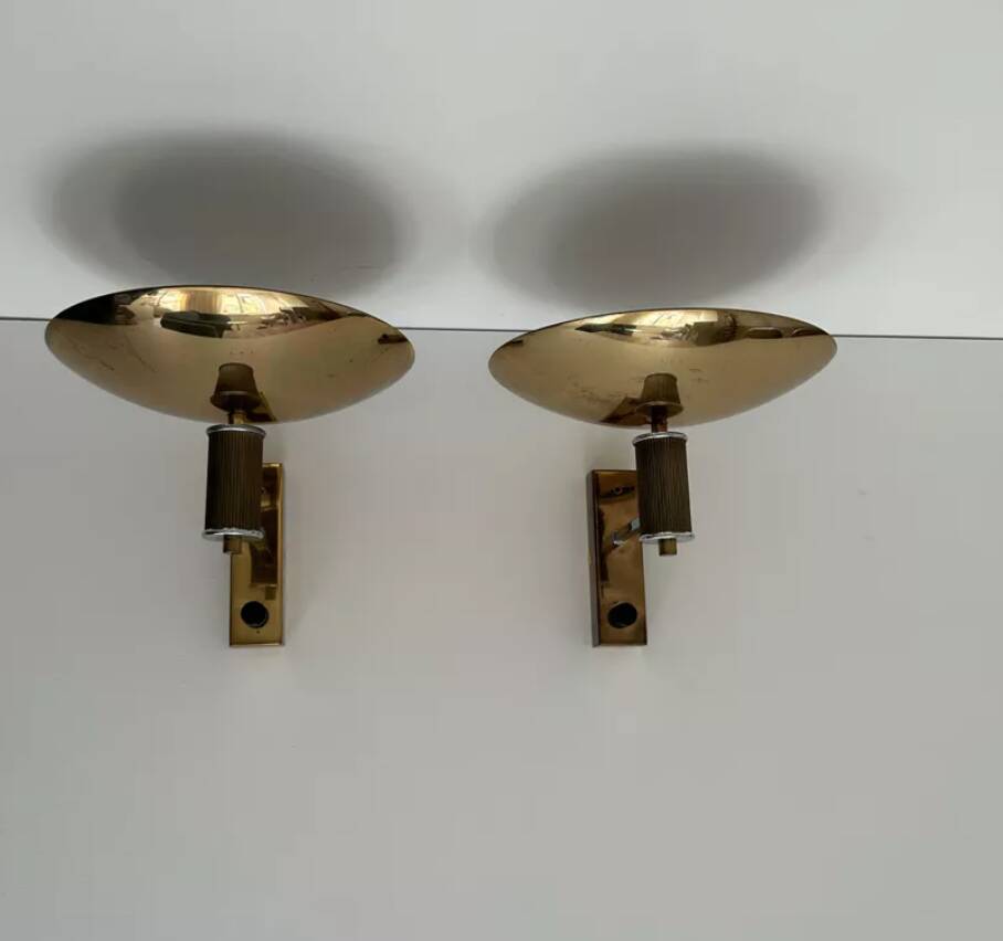 Pair of vintage chrome and brass wall lights, Italy 1980