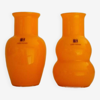 Two small orange opaline vases Carlo Moretti Murano