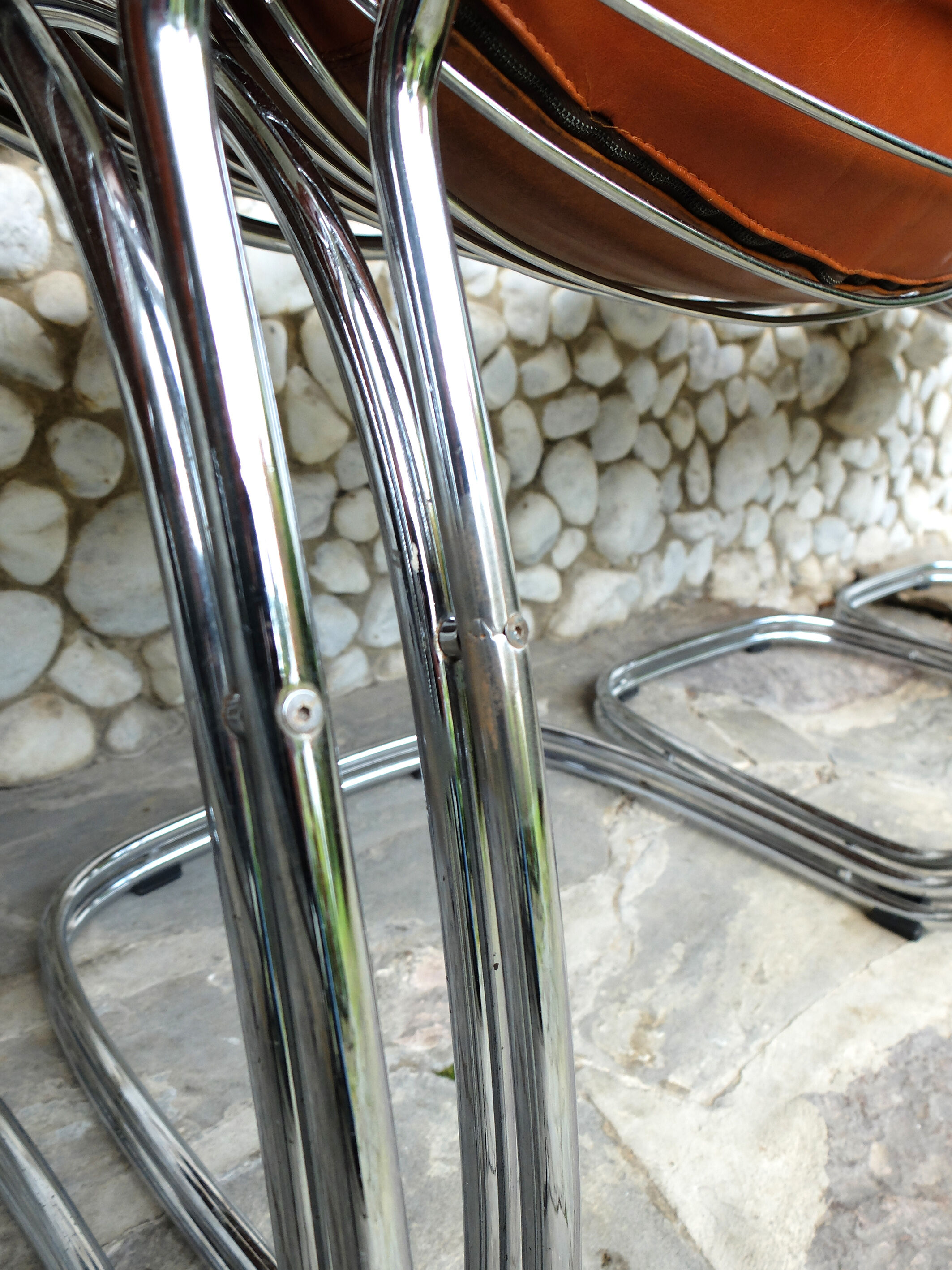 Series of 4 chairs Sabrina design Gastone Rinaldi for Rima, tawny leather, 1970