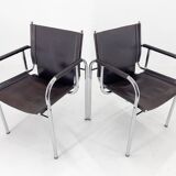 Pair of 1970s Vintage Hans Eichenberger Leather & Chrome Lounge Chairs, Labeled