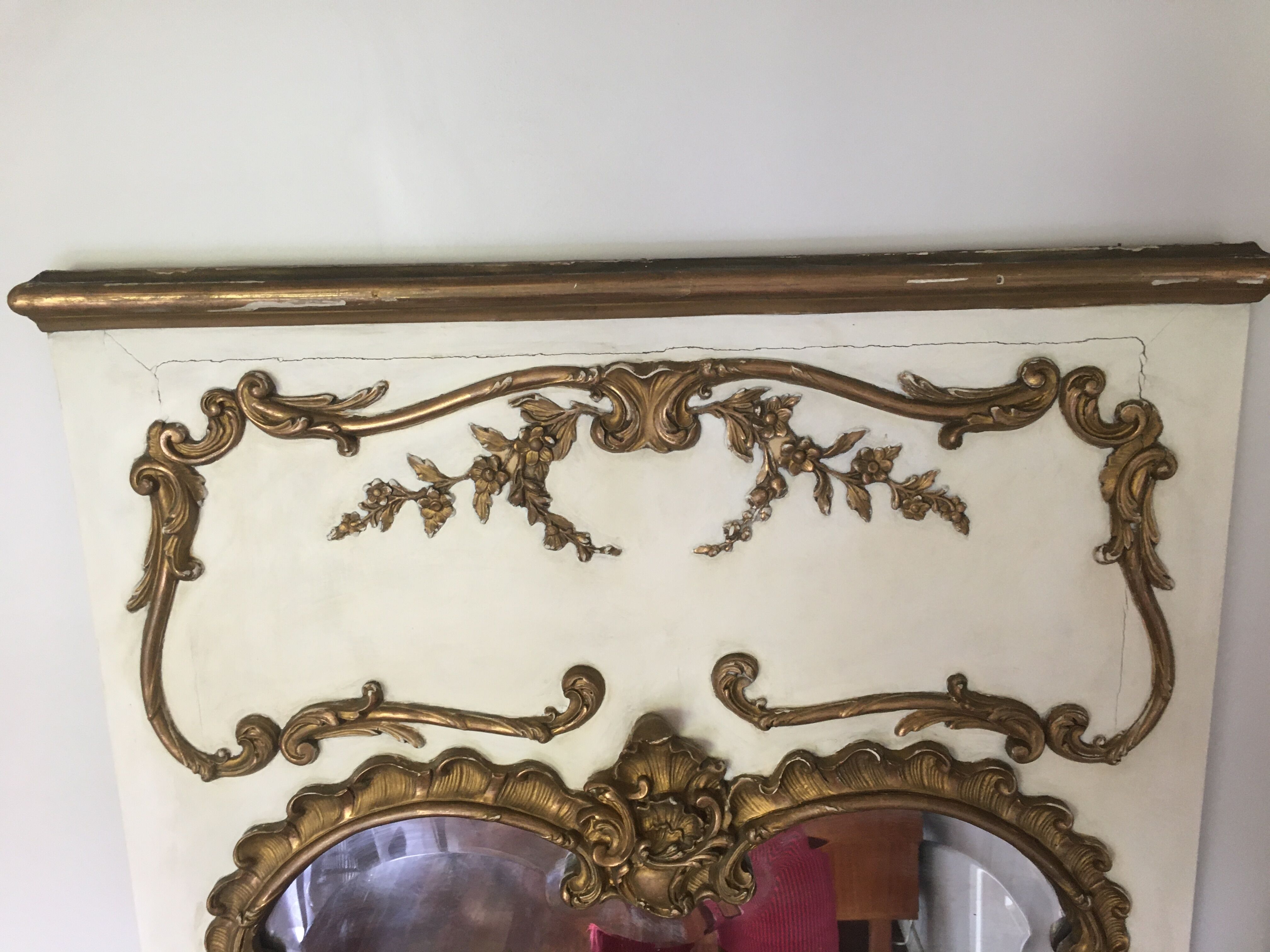 Trumeau style Louis XV 18th-century mirror bevelled white ivory gilding