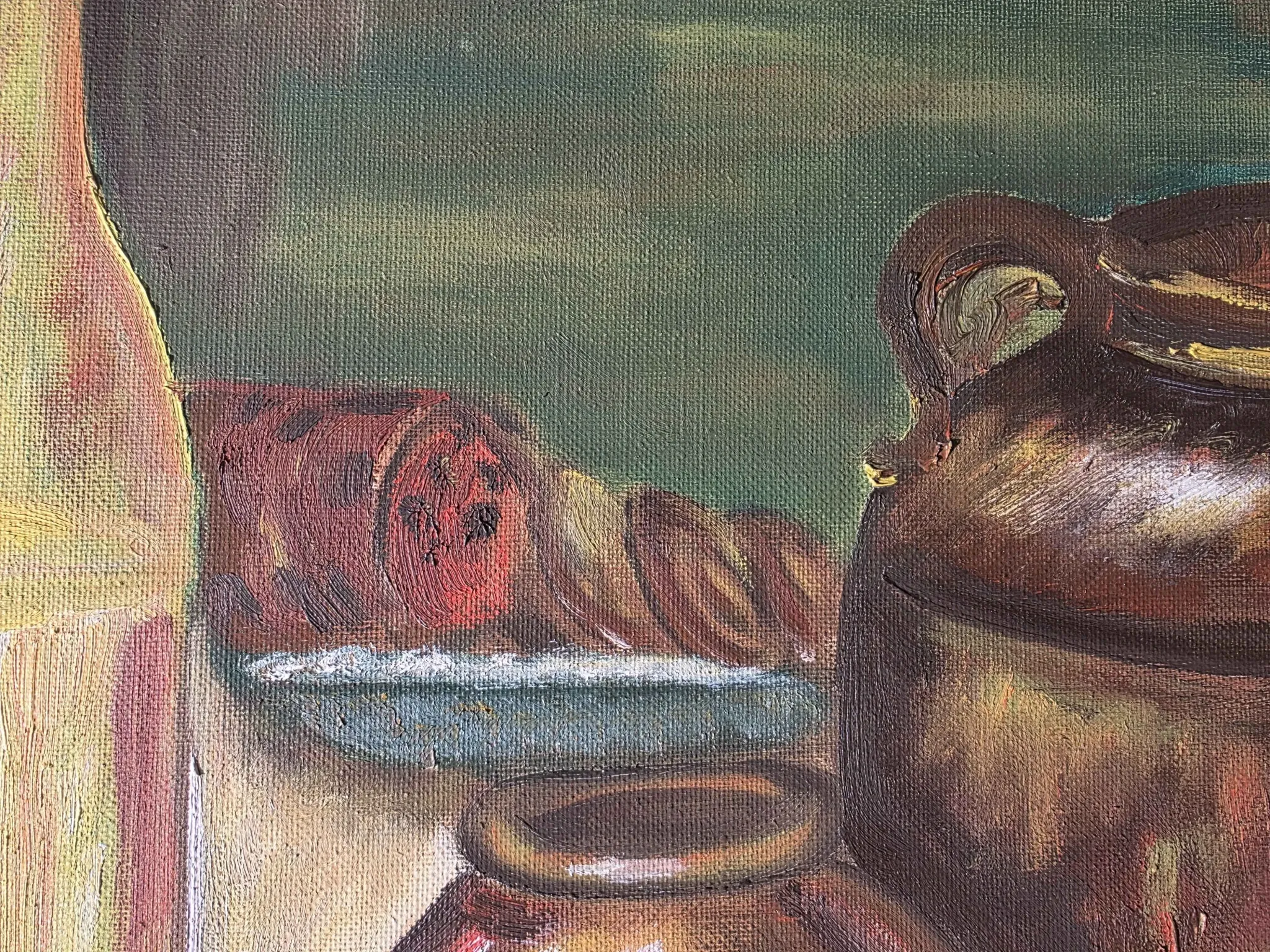 Rustic Kitchen Copper Pot Oil Painting - 1962