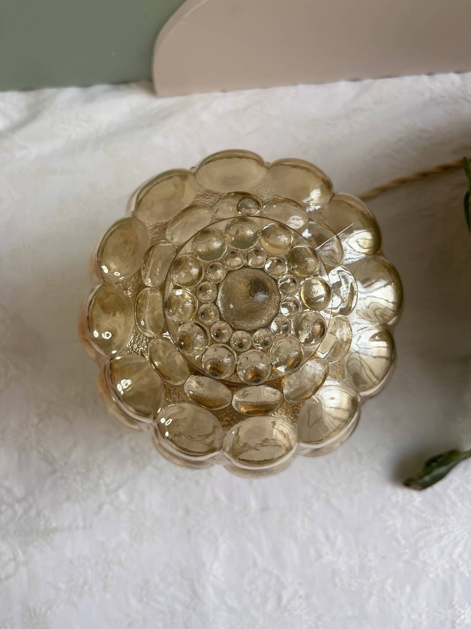 Vintage glass table lamp - amber bubble globe