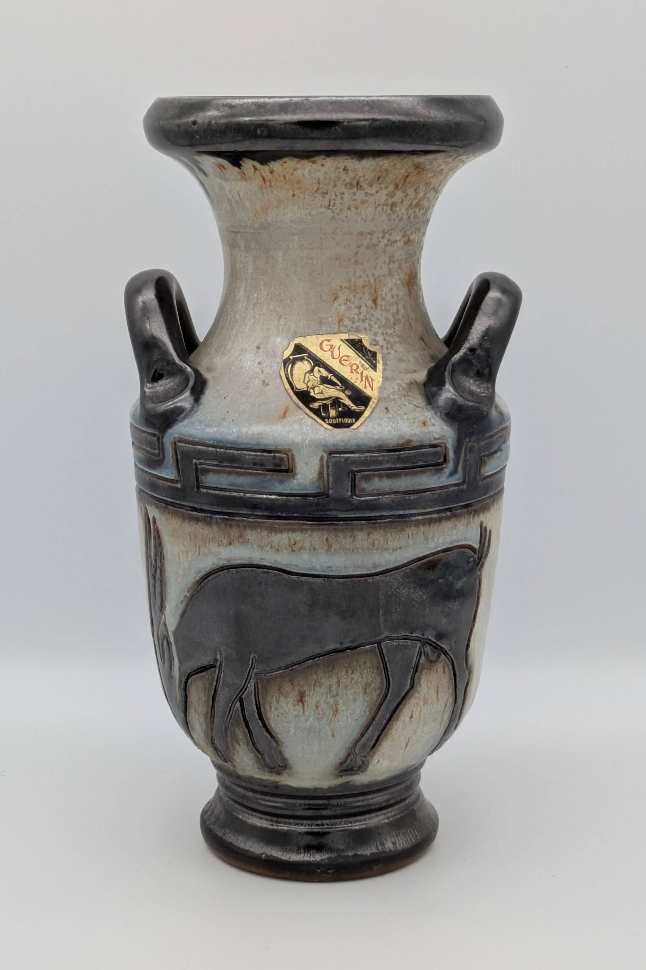 Roger Guérin (Bouffioulx) - Art Deco Vase Salt Glaze - Antelope Decor - 1930