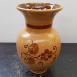 Beige ceramic vase with vintage brown flower decor