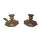 PAIR of BRASS table CANDLE HOLDERS with Flower Patterns
