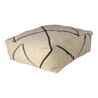 Moroccan handmade kilim pouf - 100% wool and cotton - black and white Beni Ourain style