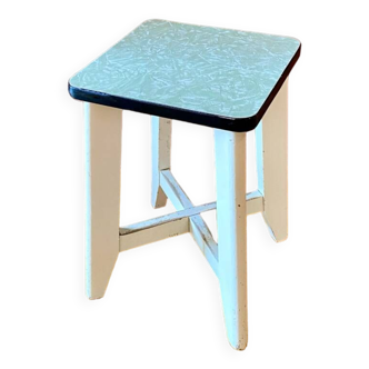 Tabouret  cuisine Formica  vintage 1950/1960, tabouret vert pieds en bois, ancien tabouret d'atelier.