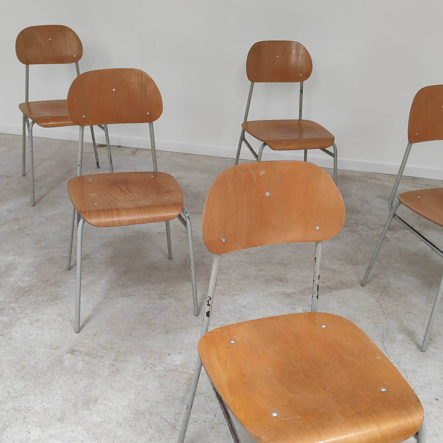 Set of 6 Czech school chairs from the 60s