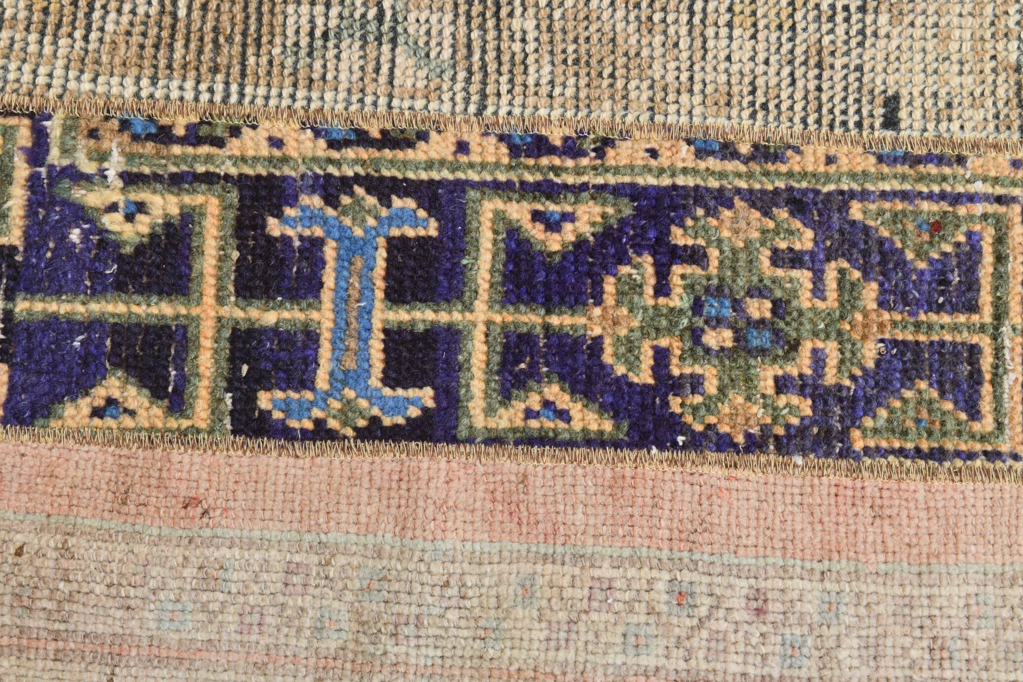 2x8 Short Blue Beige Vintage Runner Rug, 58x250Cm