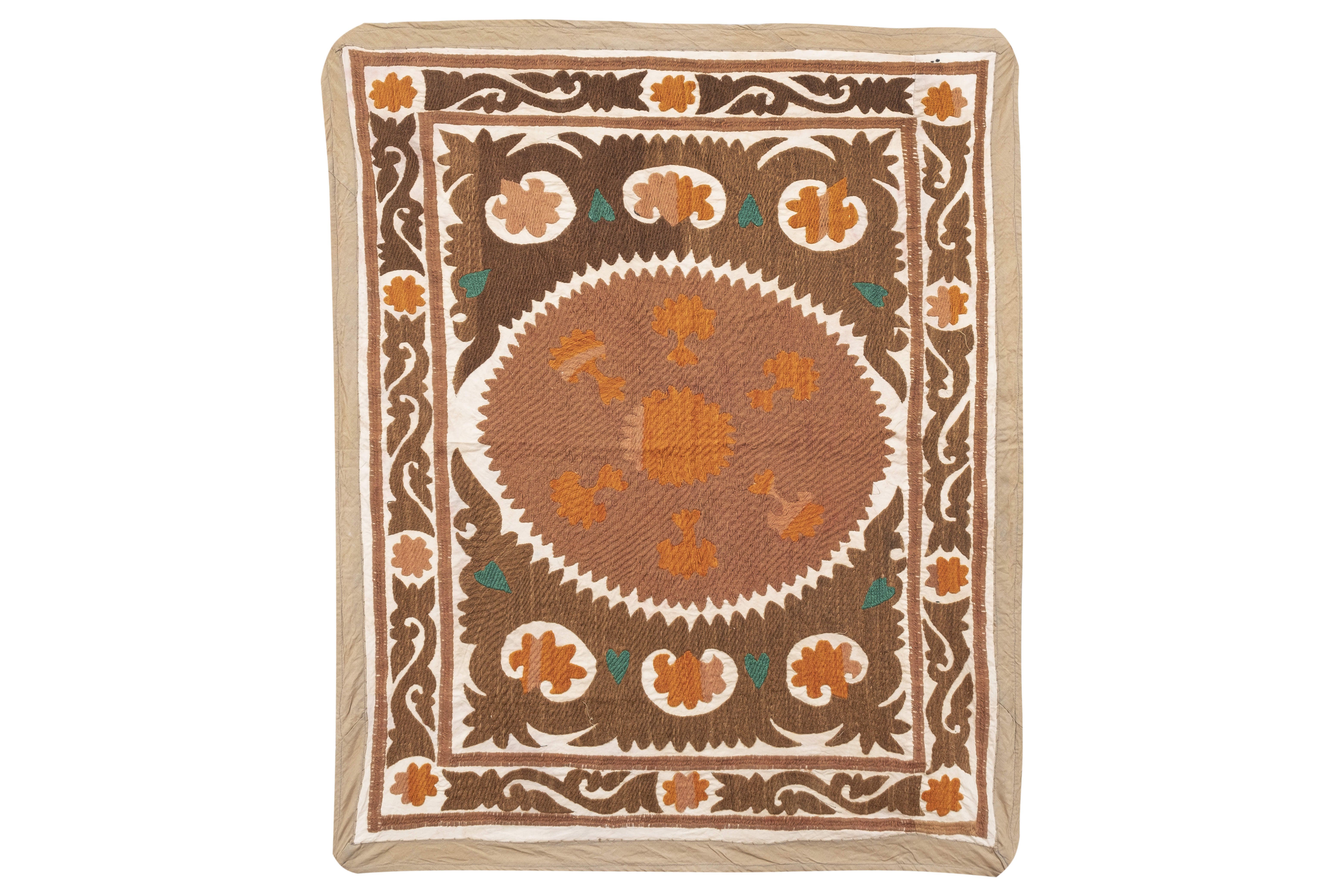 Suzani Tapestry - Faded Red Uzbek Table Cloth - Tribal Embroidery Wall Decor, Vintage Boho Bedspread