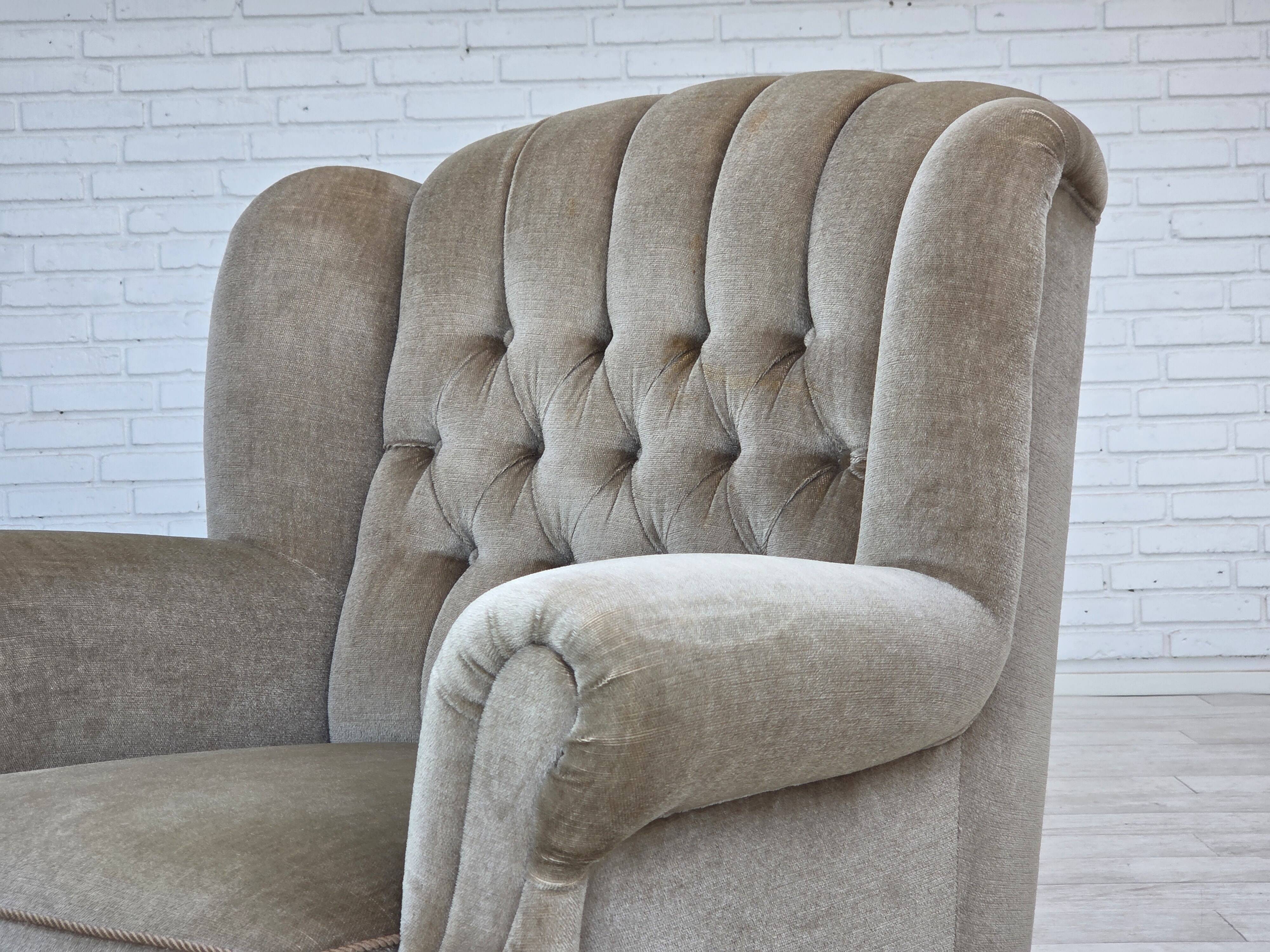 1970s, Danish armchair, original condition, furniture velour, beech wood.