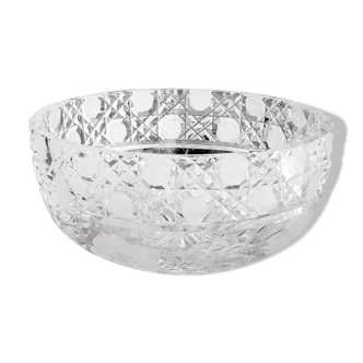 Saladier bol en cristal taillé signé Muller décor marguerites