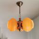 Vintage mid century modern 3-light orange glass chandelier
