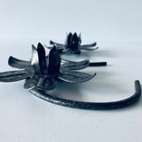 Pair of iron water lily candle holders
