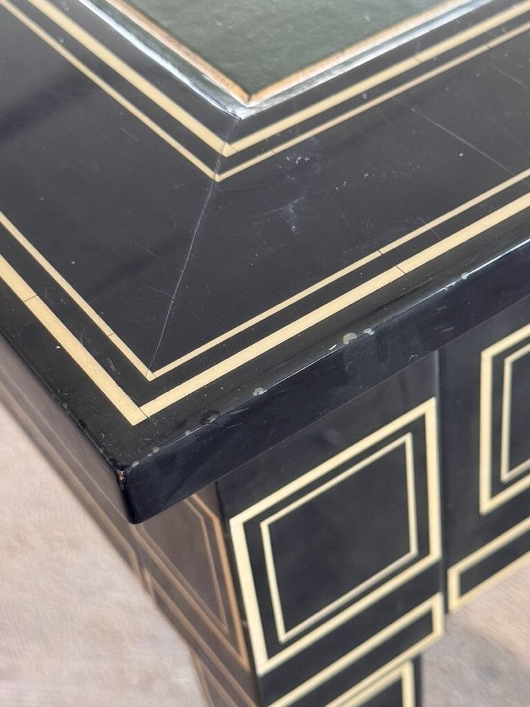 Maison Jansen black lacquered wooden desk from the 1960s with chair.