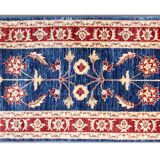 Blue Floral Hand-Knotted Runner, Traditional Wool Hallway Stair Rug 78x386