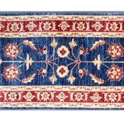 Blue Floral Hand-Knotted Runner, Traditional Wool Hallway Stair Rug 78x386