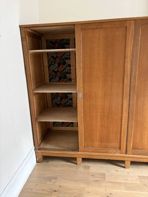 Large vintage Scandinavian wardrobe with 3 sliding doors.