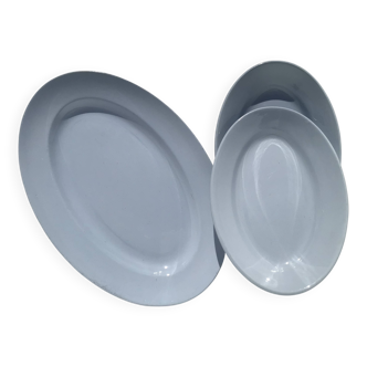 Oval dish and two matching ramekins, 50s sky blue