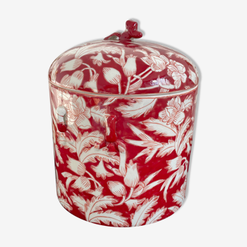Pot-couvert chinois - rouge - décor chinoisant de végétaux et fleurs - Chine