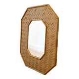 Octagonal mirror in woven bamboo