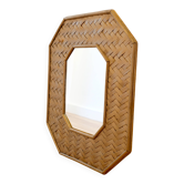 Octagonal mirror in woven bamboo