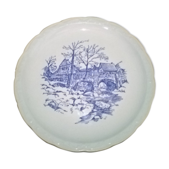 Assiette bleue, décor campagne et rivière, vintage