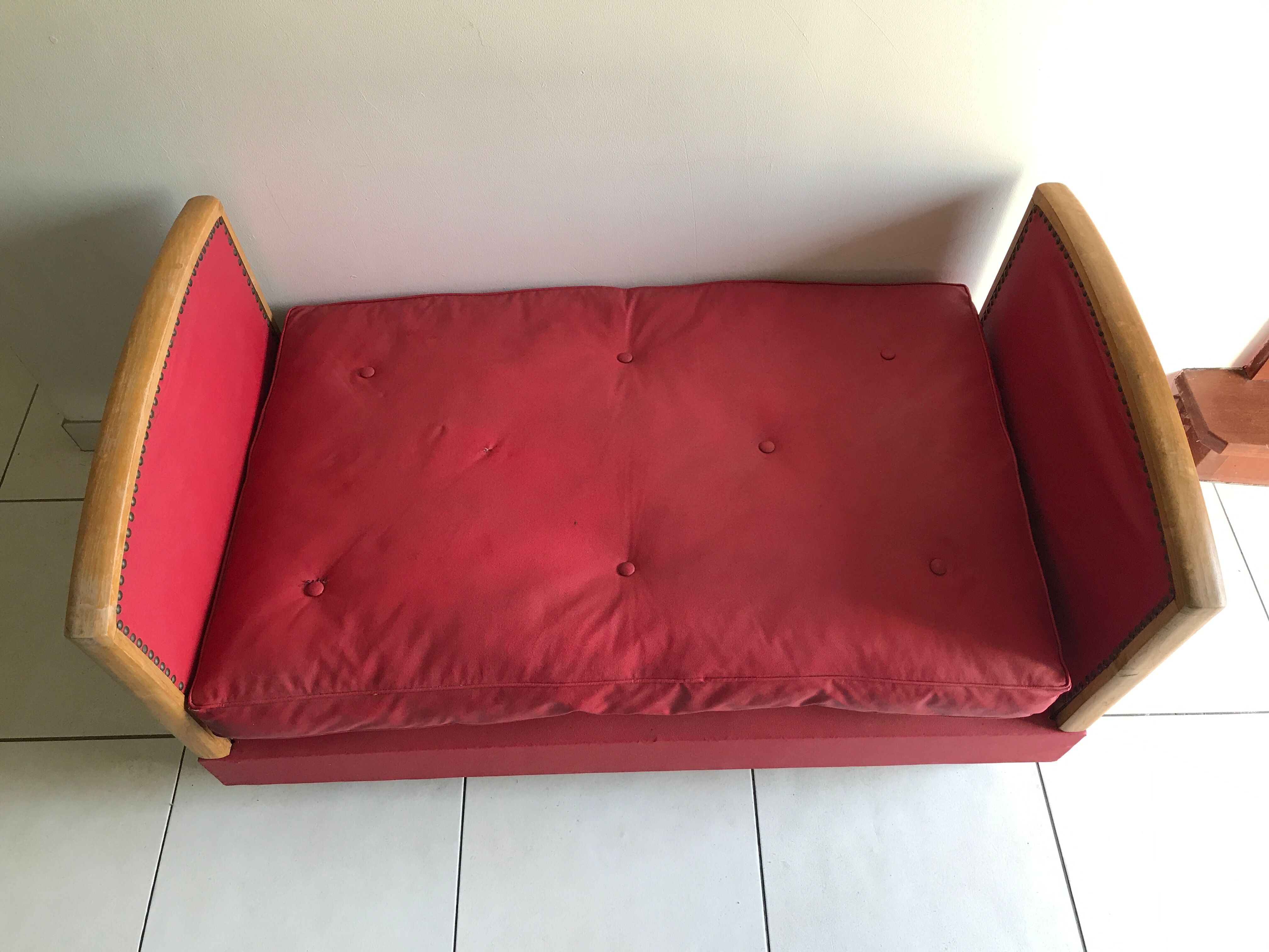 Vintage red padded bench
