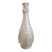 Frosted transparent glass carafe with raised cherry and grape patterns.