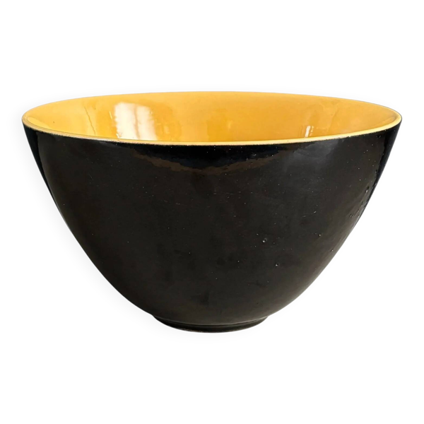 Saladier en céramique artisanale émaillé jaune et noir
