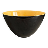 Handcrafted ceramic salad bowl glazed in yellow and black.