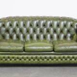 Canapé chesterfield 2,5 places en cuir de vache vert