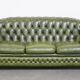 Stylish, English green cow leather spacious 2.5 seater chesterfield sofa