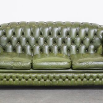 Canapé chesterfield 2,5 places en cuir de vache vert